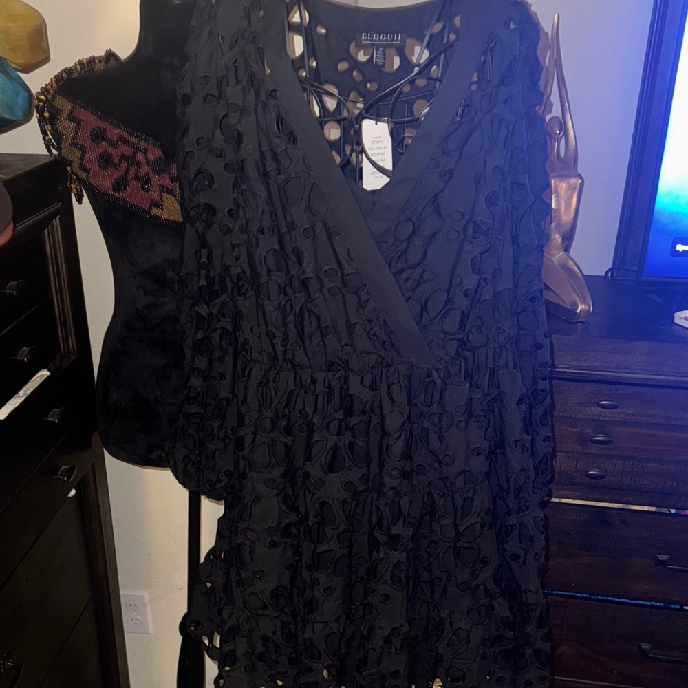 Eloquii Black Onyx Eyelet Tiered Dress- US 18